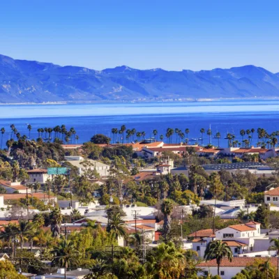 Orange Roofs Buildings Coastline Pacific Oecan Santa Barbara California