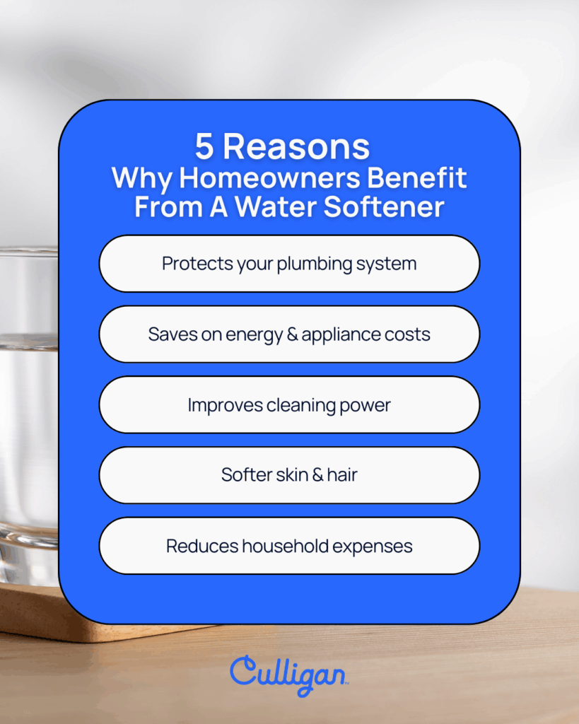 graphic explaining reasons homeowners benefit from water softeners 